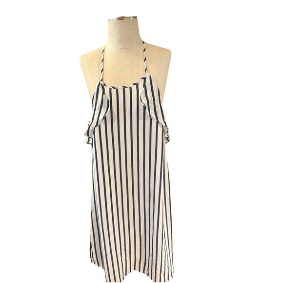 J. Crew Shift Dress Womens Size XL Navy White Striped Halter Ruffle Backless - Picture 1 of 5